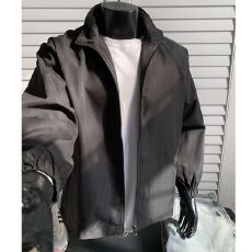 M-5XL-超显瘦的黑色夹克衫男美式大码纯色宽松立领外套薄款冲锋衣