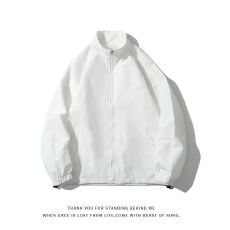 M-5XL-美式大码纯色宽松立领外套男超显瘦的黑色夹克衫薄款 拉链