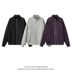 M-5XL-大码男士拼接立领飞行员夹克秋冬季新款潮牌纯色防风外套