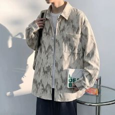 批发M-5XL-2026秋冬款扎染灯芯绒<b class='q'>衬衫</b>男潮牌加大码休闲宽松<b class='q'>长袖</b><b class='q'>衬衫</b>