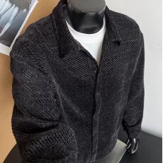 M-5XL-秋冬加厚400g重磅外套男日系简约宽松肌理感夹克衫大码男装