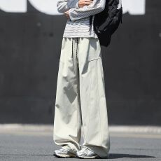 M-5XL-新款美式大码潮牌运动裤男解构抽绳男士加大休闲宽松直筒裤