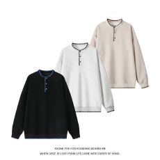 M-5XL-秋季新款圆领卫衣男士重磅华棉380gT恤亨利领长袖上衣大码