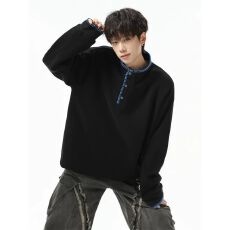 批发M-5XL-美式大码刺绣圆领<b class='q'>卫衣</b><b class='q'>男士</b>重磅华棉380gT恤亨利领长袖上衣