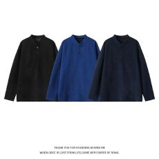 批发M-5XL2026新款龙鳞纹亨利领解构<b class='q'>T</b><b class='q'>恤</b>男秋冬季休闲宽松长袖<b class='q'>大码</b>上衣