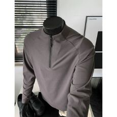 批发M-5XL-冬季双面德绒插肩袖半拉链上衣男2026新款<b class='q'>大码</b>纯色长袖<b class='q'>T</b><b class='q'>恤</b>