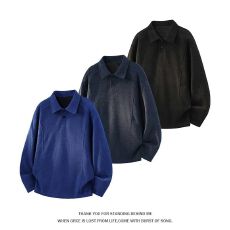 批发M-5XL-美式<b class='q'>大码</b>龙鳞纹解构POLO衫男秋冬季新款纯色宽松长袖<b class='q'>T</b><b class='q'>恤</b>