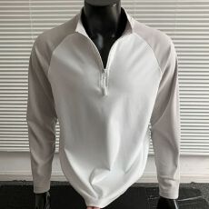 批发M-5XL-美式加<b class='q'>大码</b>秋冬德绒撞色拼接上衣男士插肩袖立领长袖<b class='q'>T</b><b class='q'>恤</b>
