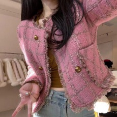 批发名媛气质高级感精致流苏短款法式粉色小香风外套女2026新款秋<b class='q'>冬</b>季