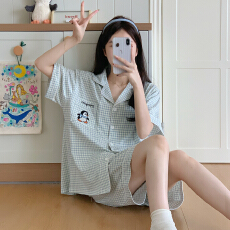 批发少女家居服<b class='q'>纯棉</b>短袖短裤全棉夏季<b class='q'>睡衣</b>开衫套装精梳棉吸汗透气<b class='q'>睡衣</b>