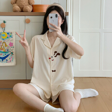 批发少女家居服<b class='q'>纯棉</b>短袖短裤全棉夏季<b class='q'>睡衣</b>开衫套装精梳棉吸汗透气<b class='q'>睡衣</b>