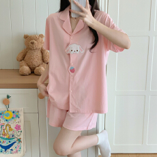 批发少女家居服<b class='q'>纯棉</b>短袖短裤全棉夏季<b class='q'>睡衣</b>开衫套装精梳棉吸汗透气<b class='q'>睡衣</b>