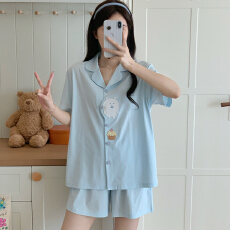 批发少女家居服<b class='q'>纯棉</b>短袖短裤全棉夏季<b class='q'>睡衣</b>开衫套装精梳棉吸汗透气<b class='q'>睡衣</b>