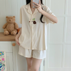批发少女家居服<b class='q'>纯棉</b>短袖短裤全棉夏季<b class='q'>睡衣</b>开衫套装精梳棉吸汗透气<b class='q'>睡衣</b>