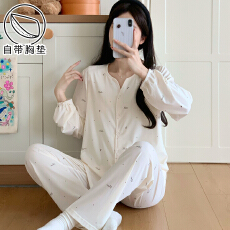 批发少女家居服紧赛拉架棉长袖长裤四季款睡衣开衫套装精梳棉透气睡衣