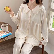 批发少女家居服紧赛拉架棉长袖长裤四季款睡衣开衫套装精梳棉透气睡衣