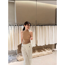 批发【境禾】羊毛高领弹力简约针织背心女修身显瘦内搭打底衫无袖上衣