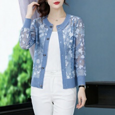 批发蕾丝<b class='q'>圆领</b><b class='q'>开衫</b>外套防晒衣女2026夏季薄款外搭短款<b class='q'>针织</b>长袖镂空上衣