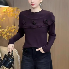 批发220克德绒长袖打底衫女时尚中年<b class='q'>妈妈装</b>立体花朵T恤褶皱设计感<b class='q'>上衣</b>