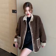 批发大码女装法式小众复古羊羔毛外套秋冬新款很仙的上衣设计感小众女