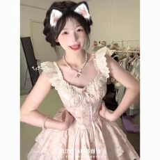 批发夏季新款公主甜美小飞袖碎花<b class='q'>连衣裙</b>温柔收腰显瘦法式甜妹蓬蓬短裙