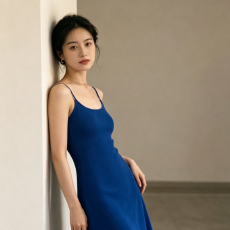 批发赫本风蓝色吊带<b class='q'>连衣裙</b>子女早秋季2026新款气质高级感穿搭套装长裙