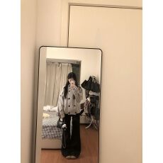 批发韩系温柔气质百搭灰色外套秋冬新款宽松显瘦双排扣上衣
