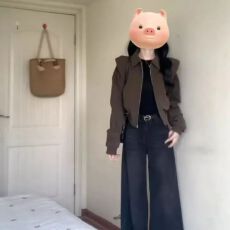 批发秋冬美拉德短款外套女新款棕色<b class='q'>设计</b>夹克上衣