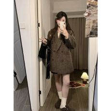 批发原版面料真口袋 美拉德秋冬新款高级毛呢小个子西装外套中长大衣