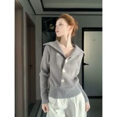 批发韩系慵懒风毛衣外套女早春穿搭半纽扣长袖针织开衫显瘦松弛感上衣