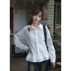 批发白色<b class='q'>衬衫</b>女设计感荷叶边不规则<b class='q'>衬衣</b>小个子<b class='q'>气质</b>叠穿上衣ins