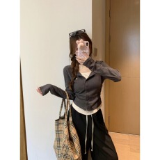 批发撞色假两件打底衫女早春纯欲褶皱内搭t恤<b class='q'>大码</b>上衣