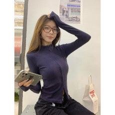 批发复古设计感开衫<b class='q'>长袖</b>T恤女秋季新款辣妹修身显瘦上