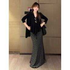 批发2026新款黑色开衫<b class='q'>挂</b><b class='q'>脖</b>吊带<b class='q'>连衣裙</b>子秋季条纹长裙韩系穿搭三件套夏