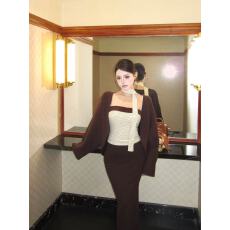 批发复古纯欲飘带四件套女 条纹修身吊带开衫包臀半身长<b class='q'>裙</b><b class='q'>氛围</b>感套装