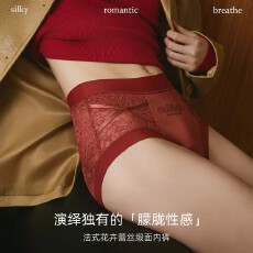 法式花朵蕾丝微提臀性感高颜值性感微透交叉无痕包臀三角裤
