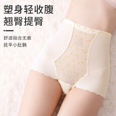 批发高腰蕾丝收腹平角内裤女刺绣网纱塑形防卷边塑身裤