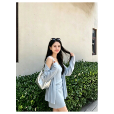 批发开衫U领吊带薄款防晒针织三件套女长袖抽绳高腰修身<b class='q'>包臀</b><b class='q'>短裙</b>套装