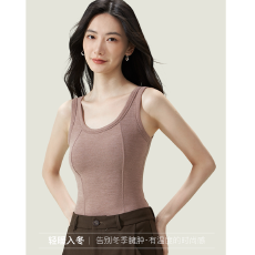 批发영기홍 羊绒蚕丝粗针人鱼线保暖背心无袖女带胸垫一体式免穿<b class='q'>文胸</b>