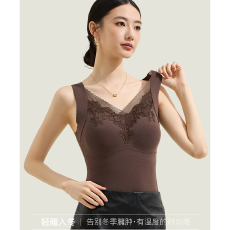 批发영기홍 保暖背心带胸垫一体式免穿<b class='q'>文胸</b>蕾丝无痕修身显瘦打底内衣