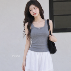 批发영기홍 纯欲蕾丝方领吊带蝴蝶结背心女遮副乳打底短款保暖上衣潮