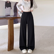 批发영기홍复古白色垂感弯刀裤牛仔裤女秋季小众<b class='q'>百搭</b>宽松阔腿裤长裤