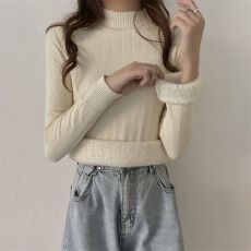 批发加厚一体绒半高领针织打底衫内搭加绒毛衣女秋冬水<b class='q'>貂绒</b>保暖上衣