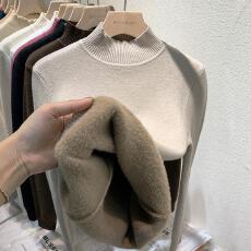 批发加绒水<b class='q'>貂绒</b>半高领毛衣女秋冬新款加厚保暖上衣一体绒打底衫内搭潮