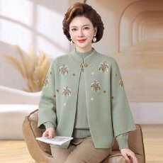 批发秋冬新款中老年女装针织开<b class='q'>衫</b>外套宽松立领套头<b class='q'>衫</b>百搭