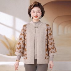 批发秋冬新款中老年女装针织开<b class='q'>衫</b>立领套头宽松蝴蝶提花上衣