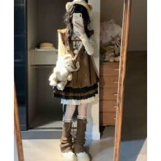 批发秋冬穿搭叠穿<b class='q'>背心</b>裙两件套装背带裙小飞袖花苞连衣裙女蓬蓬蛋糕裙