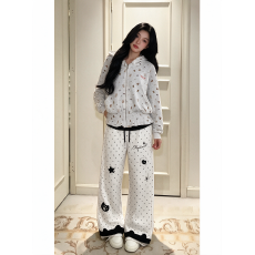 大码美式复古卡通印花连帽外套女秋冬季新款宽松款显瘦百搭套装