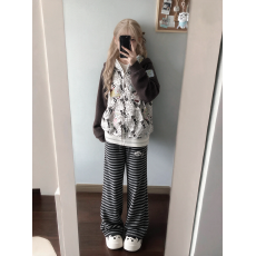 批发日系新款满印波点撞色双层连帽卫衣女秋冬季加绒加厚宽松款两件套