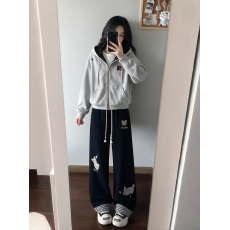 批发韩系新款学院风连帽拉链<b class='q'>卫衣</b><b class='q'>女</b>加绒加厚宽松款休闲时尚潮流两件套